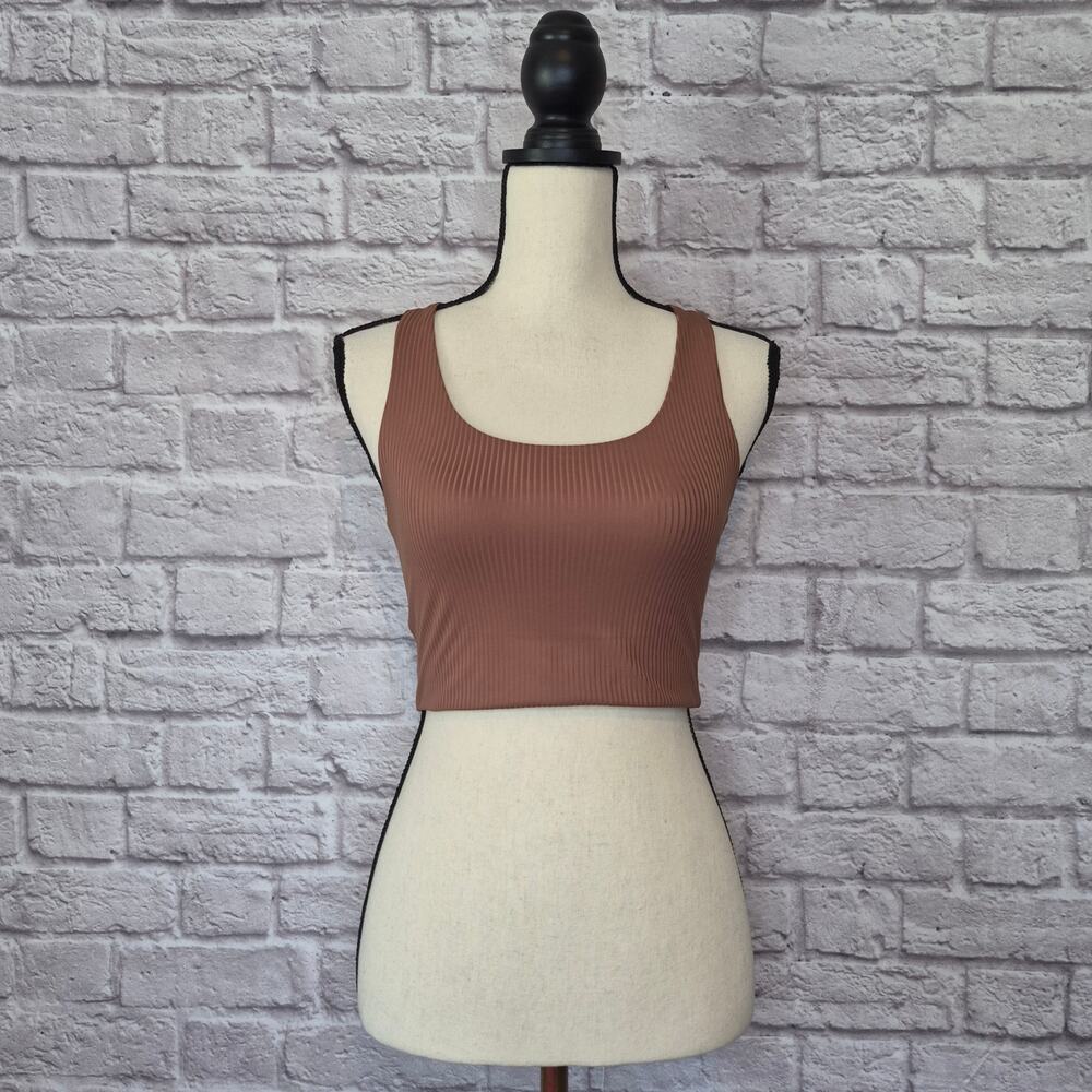 Girlfriend Collective Ribbed Scoop Neck Crop Tank Top Brown Sustainable Size S - Picture 2 of 8